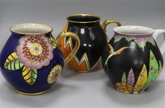 Three Carlton ware Art Deco jugs, including Lightning pattern height 17cm